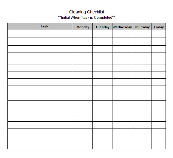 blank cleaning checklist template