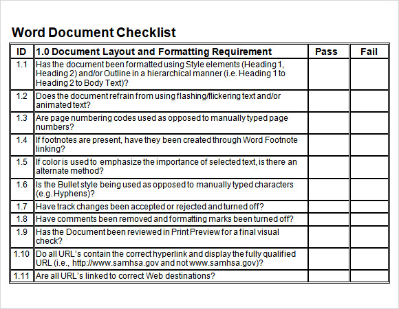 blank checklist template word