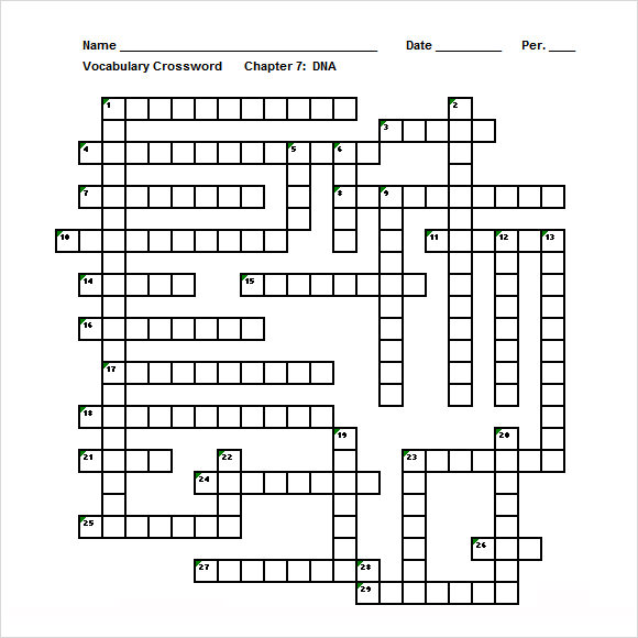 blank crossword template excel