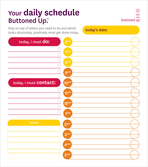 blank daily schedule template