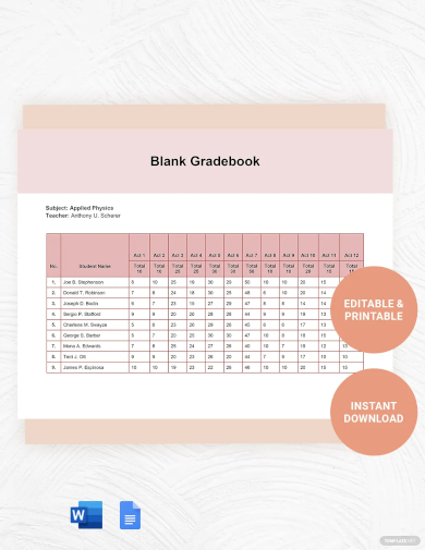 blank gradebook template