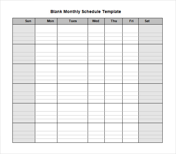 Printable Monthly Work Schedule Template