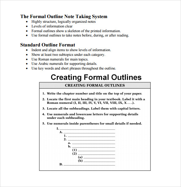 Outline Format For Note Taking