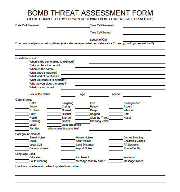 bomb threat assessment form