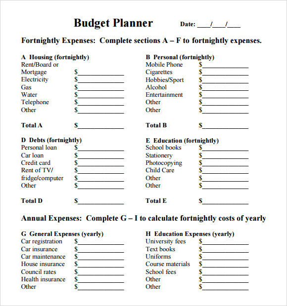 budget planner template pdf