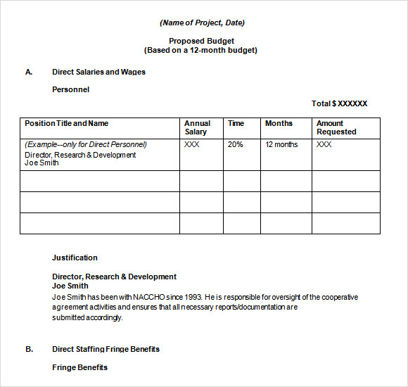 Sample of a budget for a research proposal