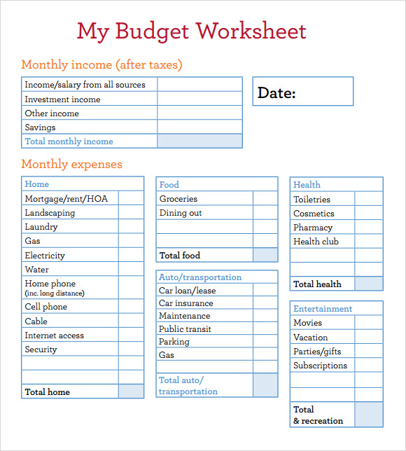 budget sheet ideas