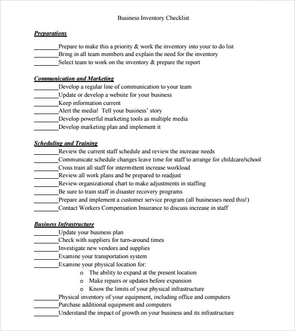 business inventory checklist