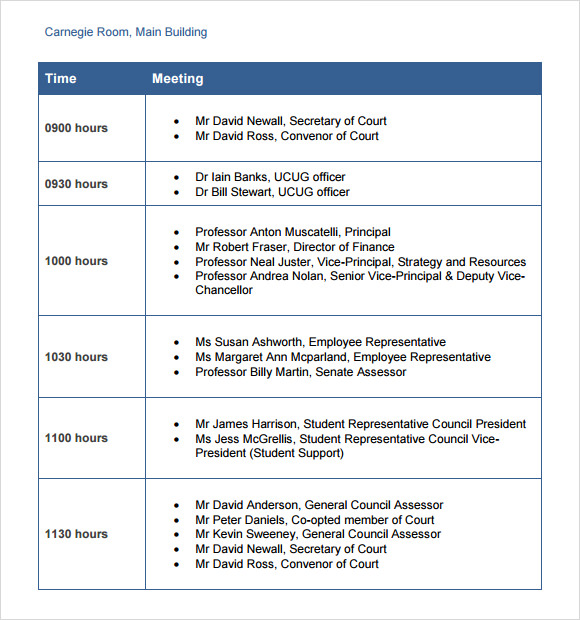 business itinerary template with meetings