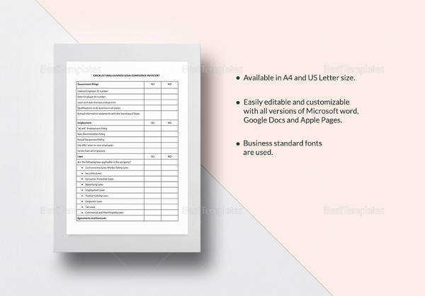 business legal compliance inventory spreadsheet