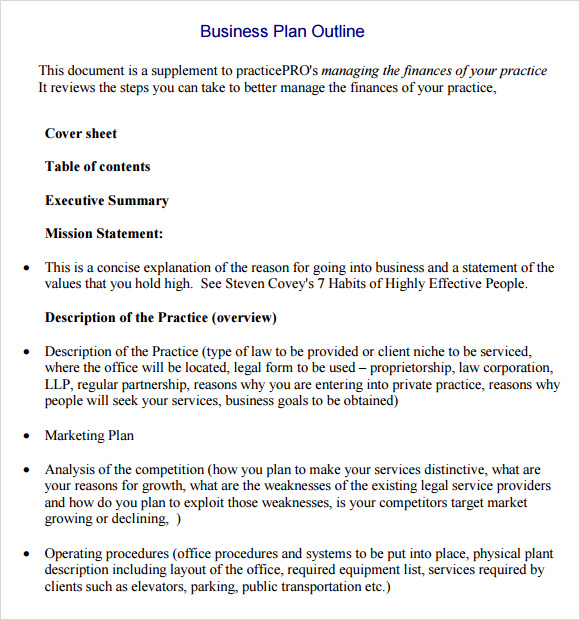 Outline to a business plan