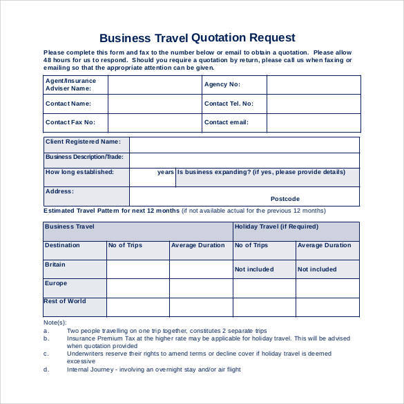 business travel quotation request