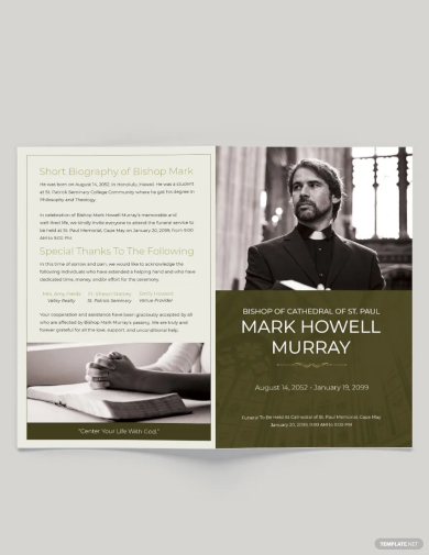 catholic funeral program bi fold brochure template