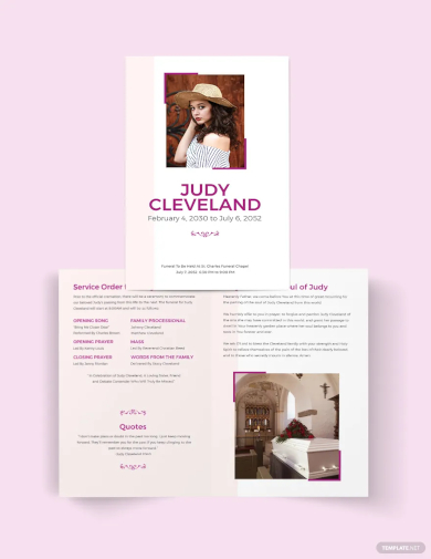 celebration of life funeral program bi fold brochure template