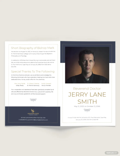 christian funeral program bi fold brochure template