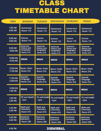 class timetable chart template