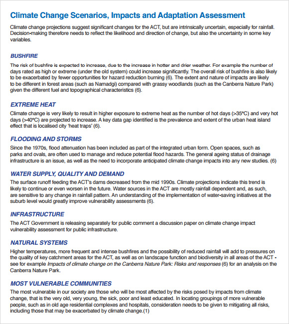 climate change impact assessment template