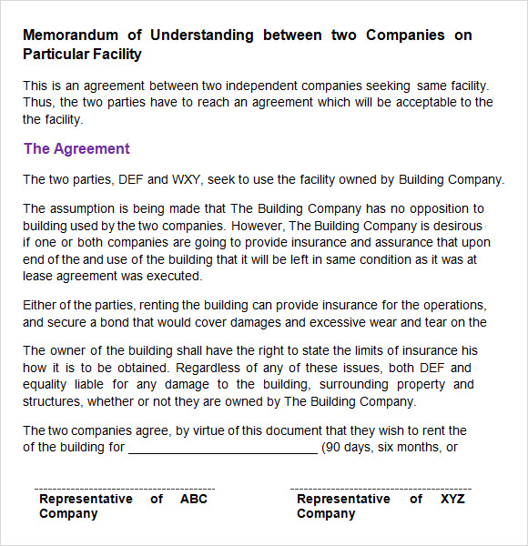 agreement letter writing in  Company  Documents Download Sample Memo Template 7