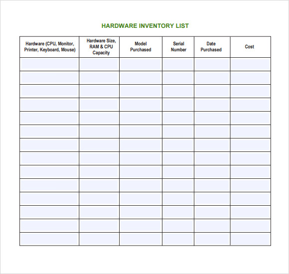 Inventory List Excel Template