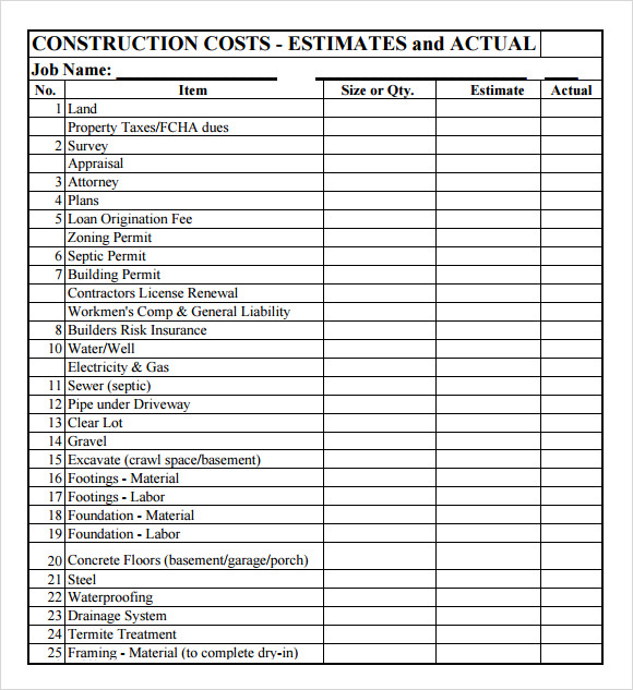 Printable Home Construction Budget Spreadsheet Printable Templates