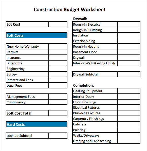 construction budget template