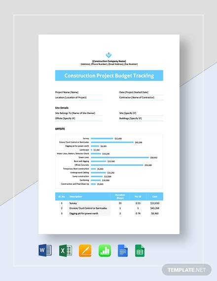 construction project budget tracking template