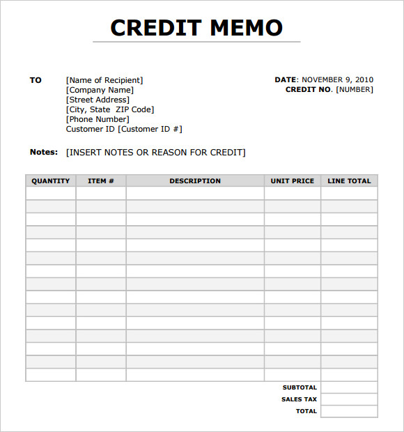 note 9 debit form 10 Documents Memo Free  Credit  Template Sample Download