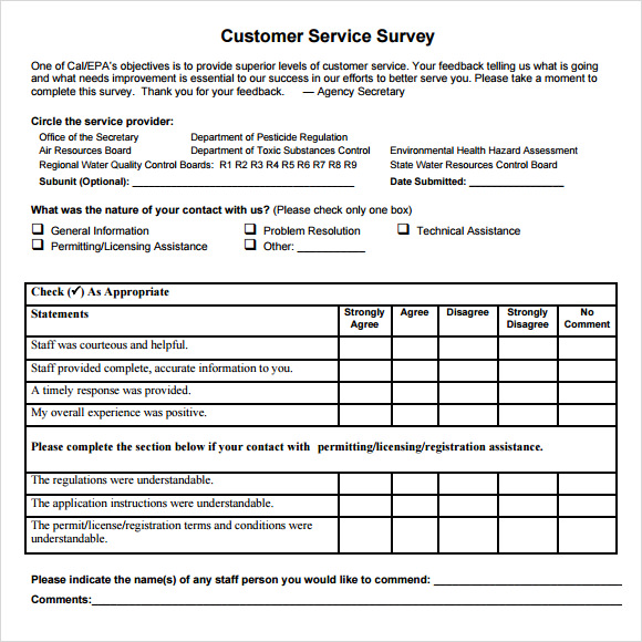 customer service survey template