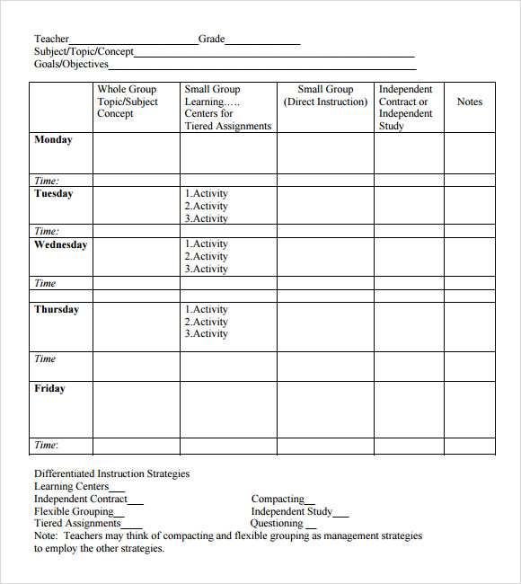 differentiated instruction template