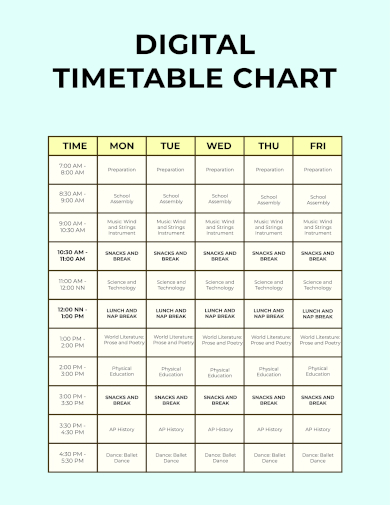 digital timetable chart template