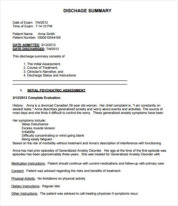 Discharge Summary Template - 7+ Download Free Documents in PDF , Word