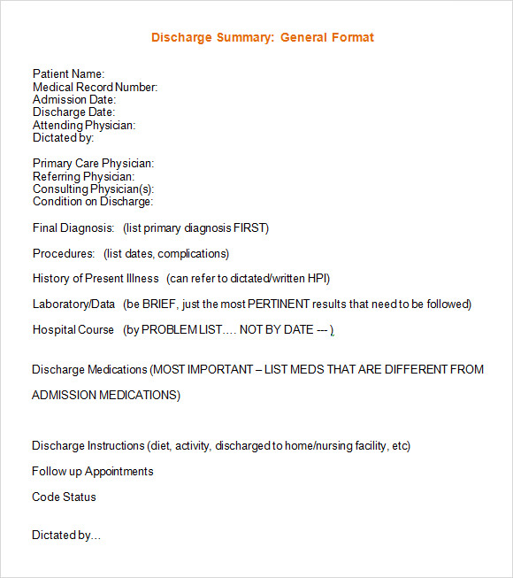 discharge summary format word