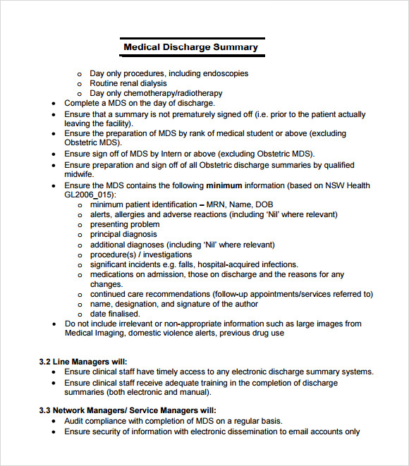 discharge summary outline template