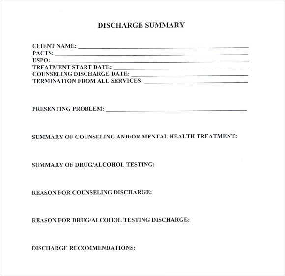 8 Sample Discharge Summary Templates Pdf Word Sample Templates