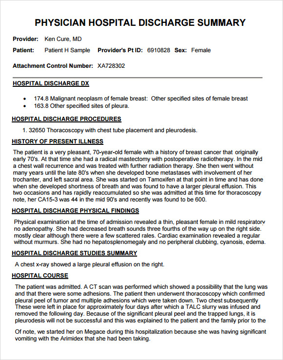 FREE 7+ Sample Discharge Summary Templates in PDF MS Word