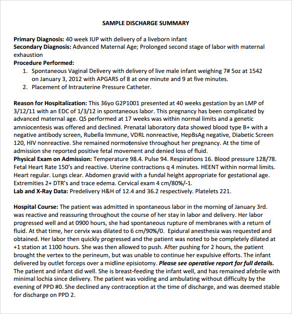 8  Sample Discharge Summary Templates PDF Word Sample Templates