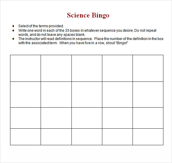 Blank Bingo Template Word