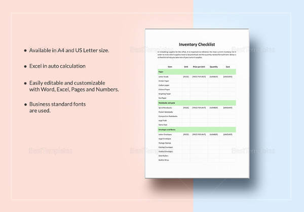 editable inventory checklist template