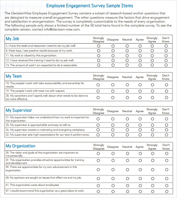 FREE 12+ Sample Employee Engagement Survey Templates in PDF | MS Word