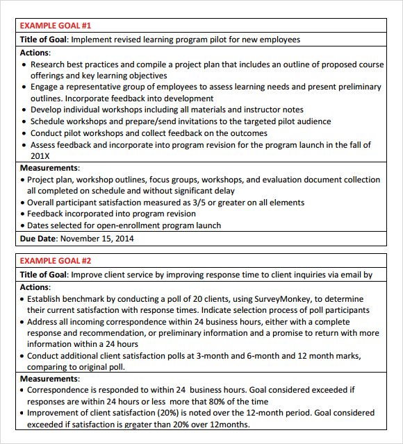 employee goal setting template