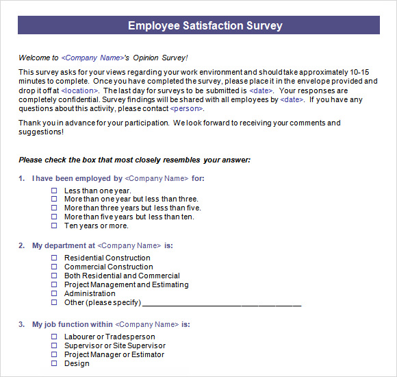 16 Sample Employee Satisfaction Survey Templates to Download | Sample ...