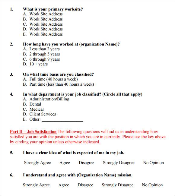 Employee Satisfaction Survey Sample Pdf