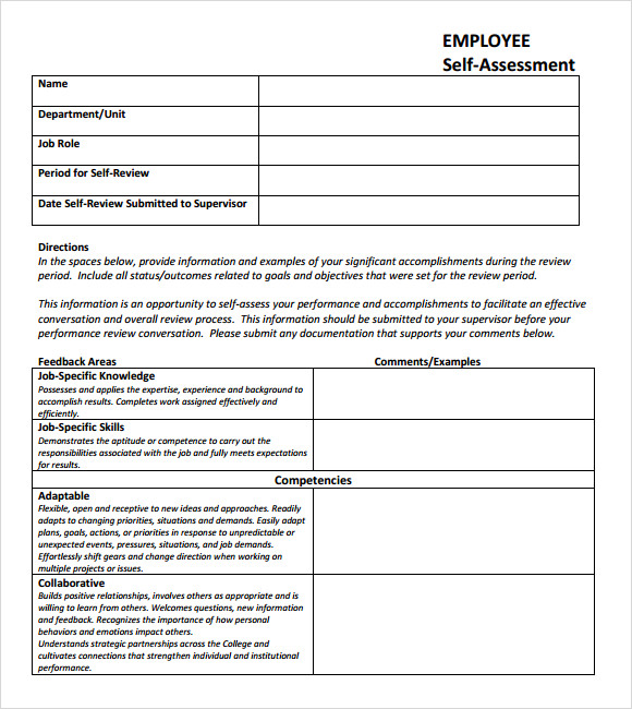employee self assessment template