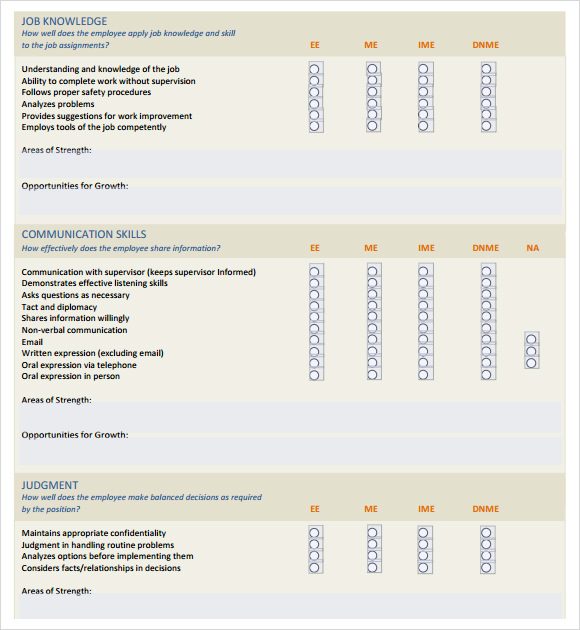 employee skills assessment template form