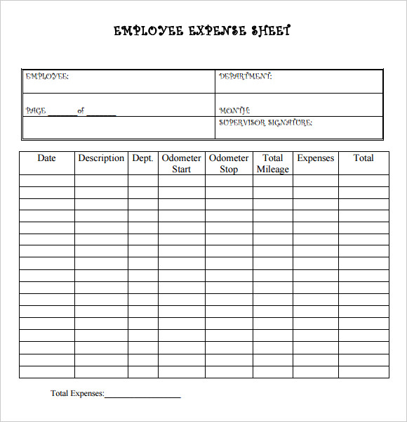 small business free printable expense sheet