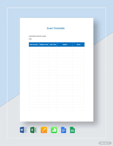 exam timetable template