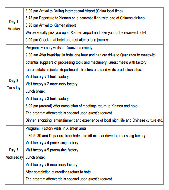 sample test printable 7   Excel  Useful in Itinerary FREE Templates Business PDF