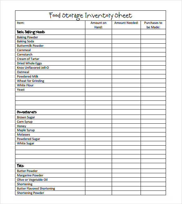 inventory list for restaurant