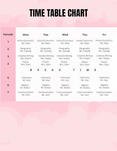 free creative time table chart template