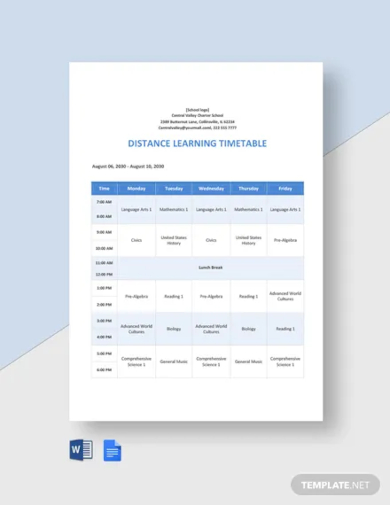 free distance learning timetable template